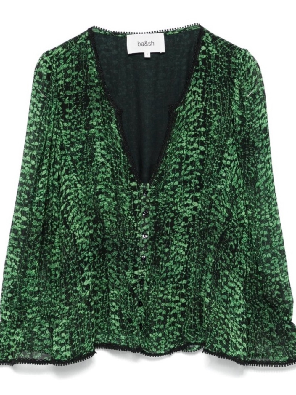 ba&sh Green Printed Peplum Blouse Small - Picture 5 of 10
